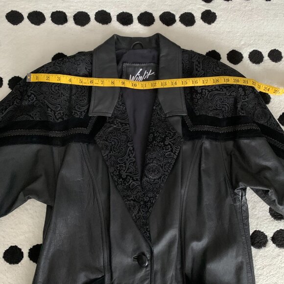 Vintage 80s 90s Leather Suede Trench Coat Long Medium Black Maxi Retro Overcoat - Picture 13 of 16